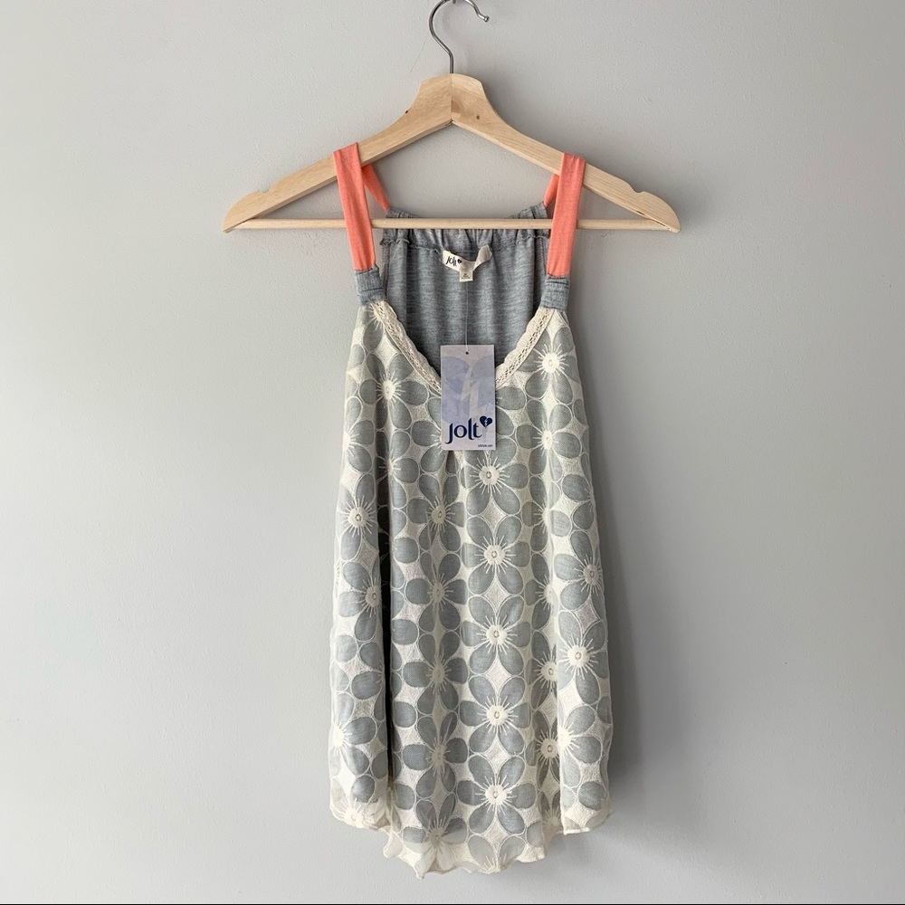 Jolt Gray and Coral Floral Tank Top